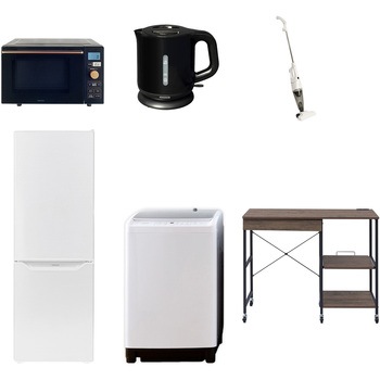 【家電セット】6点セット (8kg洗濯機 173L冷蔵庫 オーブンレンジ 電気ケトル スティッククリーナー レンジラック) YAMAZEN(山善)