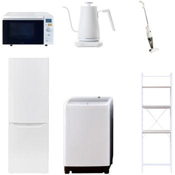 【家電セット】6点セット (8kg洗濯機 173L冷蔵庫 オーブンレンジ 温調ケトル スティッククリーナー 家電収納ラック) YAMAZEN(山善)