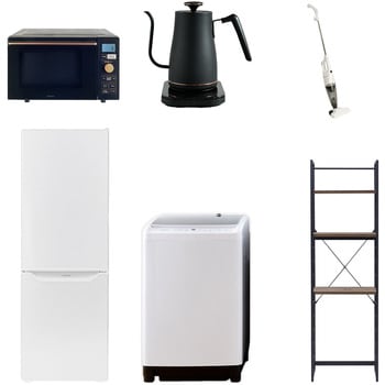 【家電セット】6点セット (8kg洗濯機 173L冷蔵庫 オーブンレンジ 温調ケトル スティッククリーナー 家電収納ラック) YAMAZEN(山善)
