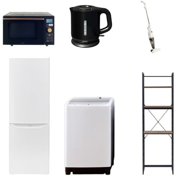 【家電セット】6点セット (8kg洗濯機 173L冷蔵庫 オーブンレンジ 電気ケトル スティッククリーナー 家電収納ラック) YAMAZEN(山善)