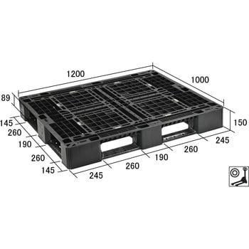 SLB-1210RR-BK NPC プラスチックパレットSLB-1210RR 片面四方差し 黒