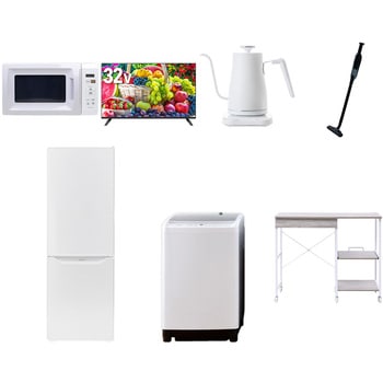 【家電セット】7点セット (8kg洗濯機 173L冷蔵庫 電子レンジ 32型液晶テレビ 温調ケトル 軽量クリーナー レンジラック) YAMAZEN(山善)