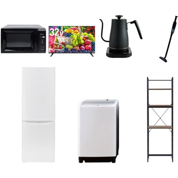 【家電セット】7点セット (8kg洗濯機 173L冷蔵庫 電子レンジ 32型液晶テレビ 温調ケトル 軽量クリーナー 家電収納ラック) YAMAZEN(山善)