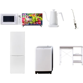 【家電セット】7点セット (8kg洗濯機 173L冷蔵庫 電子レンジ 32型液晶テレビ 温調ケトル スティッククリーナー レンジラック) YAMAZEN(山善)