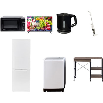 【家電セット】7点セット (8kg洗濯機 173L冷蔵庫 電子レンジ 32型液晶テレビ 電気ケトル スティッククリーナー レンジラック) YAMAZEN(山善)