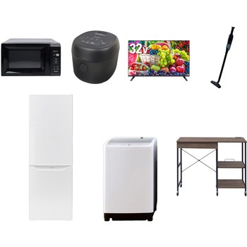 【家電セット】7点セット (8kg洗濯機 173L冷蔵庫 電子レンジ 炊飯器 32型液晶テレビ 軽量クリーナー レンジラック) YAMAZEN(山善)