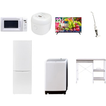 【家電セット】7点セット (8kg洗濯機 173L冷蔵庫 電子レンジ 炊飯器 32型液晶テレビ スティッククリーナー レンジラック) YAMAZEN(山善)