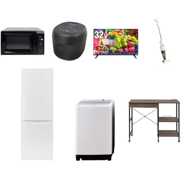 【家電セット】7点セット (8kg洗濯機 173L冷蔵庫 電子レンジ 炊飯器 32型液晶テレビ スティッククリーナー レンジラック) YAMAZEN(山善)