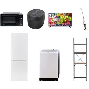【家電セット】7点セット (8kg洗濯機 173L冷蔵庫 電子レンジ 炊飯器 32型液晶テレビ スティッククリーナー 家電収納ラック) YAMAZEN(山善)