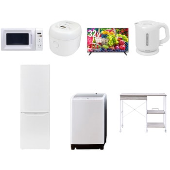 【家電セット】7点セット (8kg洗濯機 173L冷蔵庫 電子レンジ 炊飯器 32型液晶テレビ 電気ケトル レンジラック) YAMAZEN(山善)