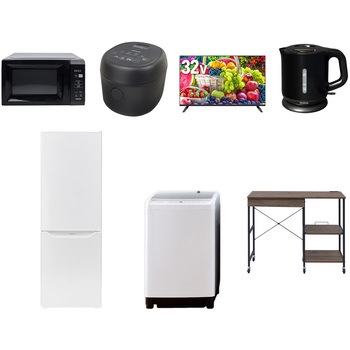 【家電セット】7点セット (8kg洗濯機 173L冷蔵庫 電子レンジ 炊飯器 32型液晶テレビ 電気ケトル レンジラック) YAMAZEN(山善)