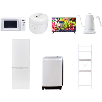 【家電セット】7点セット (8kg洗濯機 173L冷蔵庫 電子レンジ 炊飯器 32型液晶テレビ 温調ケトル 家電収納ラック) YAMAZEN(山善)