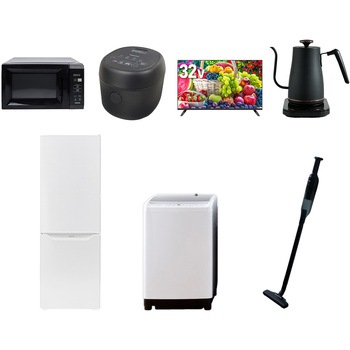 【家電セット】7点セット (8kg洗濯機 173L冷蔵庫 電子レンジ 炊飯器 32型液晶テレビ 温調ケトル 軽量クリーナー) YAMAZEN(山善)