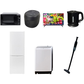 【家電セット】7点セット (8kg洗濯機 173L冷蔵庫 電子レンジ 炊飯器 32型液晶テレビ 電気ケトル 軽量クリーナー) YAMAZEN(山善)