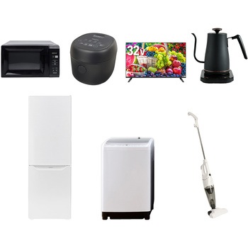 【家電セット】7点セット (8kg洗濯機 173L冷蔵庫 電子レンジ 炊飯器 32型液晶テレビ 温調ケトル スティッククリーナー) YAMAZEN(山善)