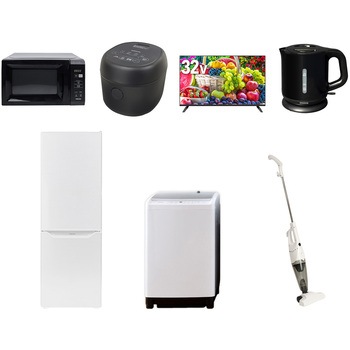【家電セット】7点セット (8kg洗濯機 173L冷蔵庫 電子レンジ 炊飯器 32型液晶テレビ 電気ケトル スティッククリーナー) YAMAZEN(山善)