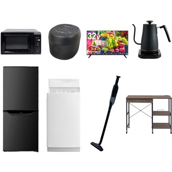 【家電セット】8点セット (6kg洗濯機 106L冷蔵庫 電子レンジ 炊飯器 32型液晶テレビ 温調ケトル 軽量クリーナー レンジラック) YAMAZEN(山善)