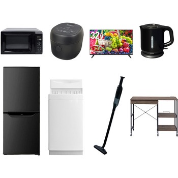 【家電セット】8点セット (6kg洗濯機 106L冷蔵庫 電子レンジ 炊飯器 32型液晶テレビ 電気ケトル 軽量クリーナー レンジラック) YAMAZEN(山善)