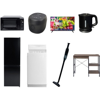 【家電セット】8点セット (6kg洗濯機 157L冷蔵庫 電子レンジ 炊飯器 32型液晶テレビ 電気ケトル 軽量クリーナー レンジラック) YAMAZEN(山善)