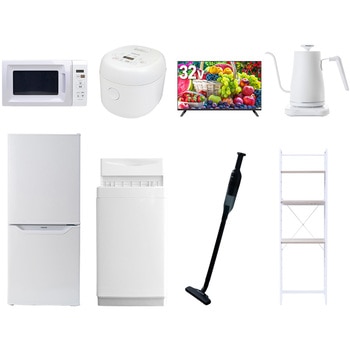 【家電セット】8点セット (6kg洗濯機 106L冷蔵庫 電子レンジ 炊飯器 32型液晶テレビ 温調ケトル 軽量クリーナー 家電収納ラック) YAMAZEN(山善)