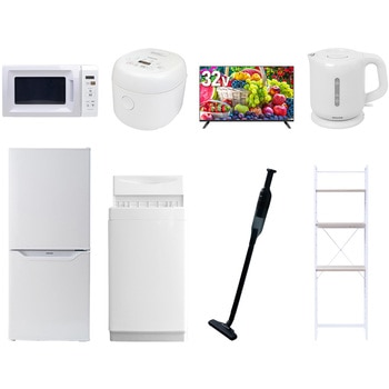 【家電セット】8点セット (6kg洗濯機 106L冷蔵庫 電子レンジ 炊飯器 32型液晶テレビ 電気ケトル 軽量クリーナー 家電収納ラック) YAMAZEN(山善)