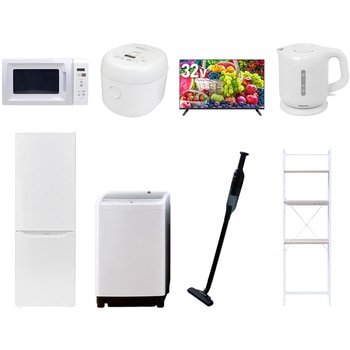 【家電セット】8点セット (8kg洗濯機 173L冷蔵庫 電子レンジ 炊飯器 32型液晶テレビ 電気ケトル 軽量クリーナー 家電収納ラック) YAMAZEN(山善)