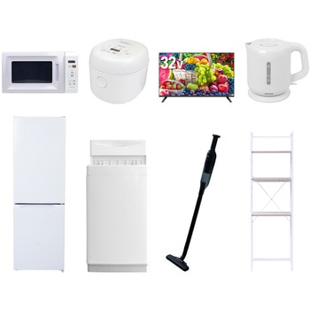 【家電セット】8点セット (6kg洗濯機 157L冷蔵庫 電子レンジ 炊飯器 32型液晶テレビ 電気ケトル 軽量クリーナー 家電収納ラック) YAMAZEN(山善)