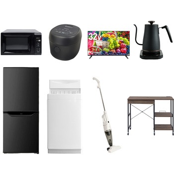 【家電セット】8点セット (6kg洗濯機 106L冷蔵庫 電子レンジ 炊飯器 32型液晶テレビ 温調ケトル スティッククリーナー レンジラック) YAMAZEN(山善)