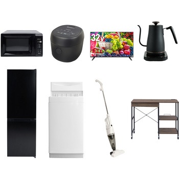 【家電セット】8点セット (6kg洗濯機 157L冷蔵庫 電子レンジ 炊飯器 32型液晶テレビ 温調ケトル スティッククリーナー レンジラック) YAMAZEN(山善)