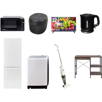 【家電セット】8点セット (8kg洗濯機 173L冷蔵庫 電子レンジ 炊飯器 32型液晶テレビ 電気ケトル スティッククリーナー レンジラック) YAMAZEN(山善)