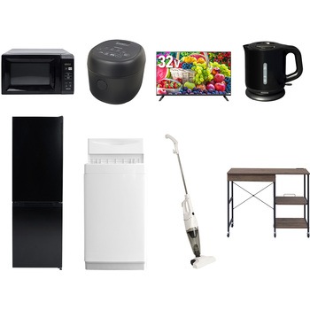 【家電セット】8点セット (6kg洗濯機 157L冷蔵庫 電子レンジ 炊飯器 32型液晶テレビ 電気ケトル スティッククリーナー レンジラック) YAMAZEN(山善)
