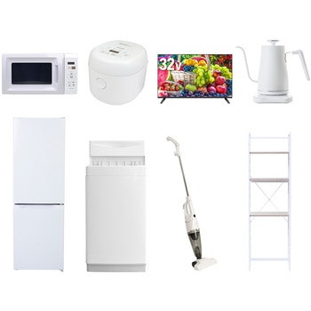 【家電セット】8点セット (6kg洗濯機 157L冷蔵庫 電子レンジ 炊飯器 32型液晶テレビ 温調ケトル スティッククリーナー 家電収納ラック) YAMAZEN(山善)