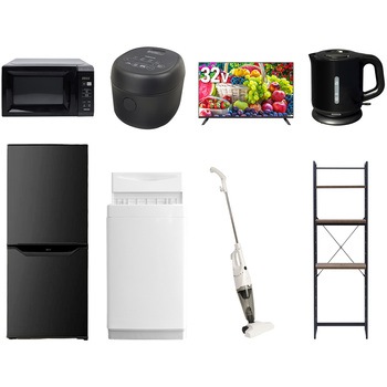 【家電セット】8点セット (6kg洗濯機 106L冷蔵庫 電子レンジ 炊飯器 32型液晶テレビ 電気ケトル スティッククリーナー 家電収納ラック) YAMAZEN(山善)