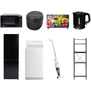 【家電セット】8点セット (6kg洗濯機 157L冷蔵庫 電子レンジ 炊飯器 32型液晶テレビ 電気ケトル スティッククリーナー 家電収納ラック) YAMAZEN(山善)