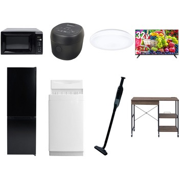 【家電セット】8点セット (6kg洗濯機 157L冷蔵庫 電子レンジ 炊飯器 シーリングライト 32型液晶テレビ 軽量クリーナー レンジラック) YAMAZEN(山善)