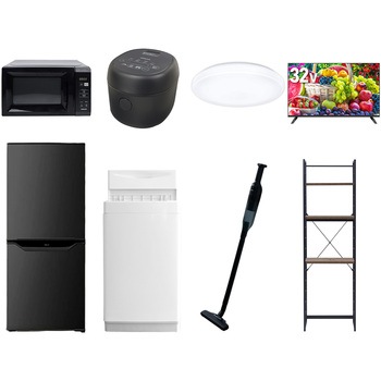 【家電セット】8点セット (6kg洗濯機 106L冷蔵庫 電子レンジ 炊飯器 シーリングライト 32型液晶テレビ 軽量クリーナー 家電収納ラック) YAMAZEN(山善)
