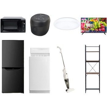 【家電セット】8点セット (6kg洗濯機 106L冷蔵庫 電子レンジ 炊飯器 シーリングライト 32型液晶テレビ スティッククリーナー 家電収納ラック) YAMAZEN(山善)