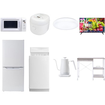 【家電セット】8点セット (6kg洗濯機 106L冷蔵庫 電子レンジ 炊飯器 シーリングライト 32型液晶テレビ 温調ケトル レンジラック) YAMAZEN(山善)