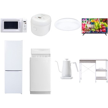 【家電セット】8点セット (6kg洗濯機 157L冷蔵庫 電子レンジ 炊飯器 シーリングライト 32型液晶テレビ 温調ケトル レンジラック) YAMAZEN(山善)