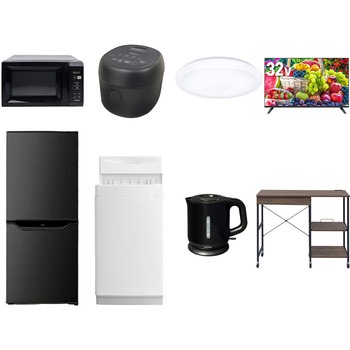 【家電セット】8点セット (6kg洗濯機 106L冷蔵庫 電子レンジ 炊飯器 シーリングライト 32型液晶テレビ 電気ケトル レンジラック) YAMAZEN(山善)