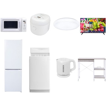 【家電セット】8点セット (6kg洗濯機 157L冷蔵庫 電子レンジ 炊飯器 シーリングライト 32型液晶テレビ 電気ケトル レンジラック) YAMAZEN(山善)