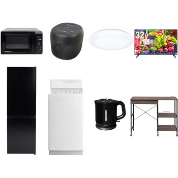 【家電セット】8点セット (6kg洗濯機 157L冷蔵庫 電子レンジ 炊飯器 シーリングライト 32型液晶テレビ 電気ケトル レンジラック) YAMAZEN(山善)