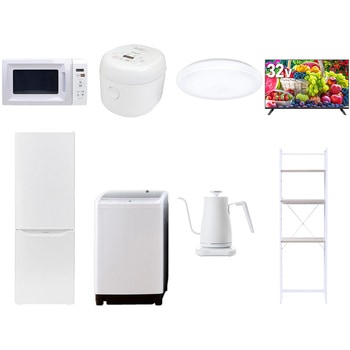 【家電セット】8点セット (8kg洗濯機 173L冷蔵庫 電子レンジ 炊飯器 シーリングライト 32型液晶テレビ 温調ケトル 家電収納ラック) YAMAZEN(山善)