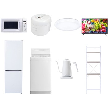 【家電セット】8点セット (6kg洗濯機 157L冷蔵庫 電子レンジ 炊飯器 シーリングライト 32型液晶テレビ 温調ケトル 家電収納ラック) YAMAZEN(山善)