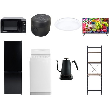 【家電セット】8点セット (6kg洗濯機 157L冷蔵庫 電子レンジ 炊飯器 シーリングライト 32型液晶テレビ 温調ケトル 家電収納ラック) YAMAZEN(山善)