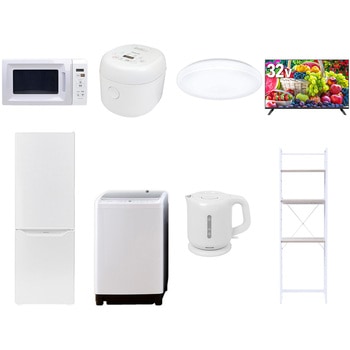 【家電セット】8点セット (8kg洗濯機 173L冷蔵庫 電子レンジ 炊飯器 シーリングライト 32型液晶テレビ 電気ケトル 家電収納ラック) - YAMAZEN(山善)