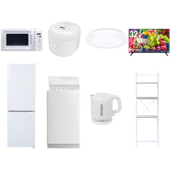 【家電セット】8点セット (6kg洗濯機 157L冷蔵庫 電子レンジ 炊飯器 シーリングライト 32型液晶テレビ 電気ケトル 家電収納ラック) YAMAZEN(山善)