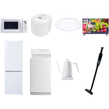 【家電セット】8点セット (6kg洗濯機 157L冷蔵庫 電子レンジ 炊飯器 シーリングライト 32型液晶テレビ 温調ケトル 軽量クリーナー) YAMAZEN(山善)
