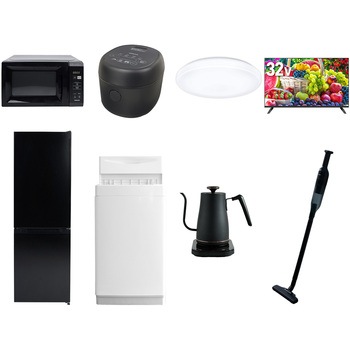 【家電セット】8点セット (6kg洗濯機 157L冷蔵庫 電子レンジ 炊飯器 シーリングライト 32型液晶テレビ 温調ケトル 軽量クリーナー) YAMAZEN(山善)