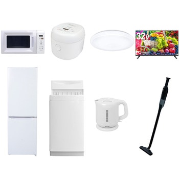 【家電セット】8点セット (6kg洗濯機 157L冷蔵庫 電子レンジ 炊飯器 シーリングライト 32型液晶テレビ 電気ケトル 軽量クリーナー) YAMAZEN(山善)